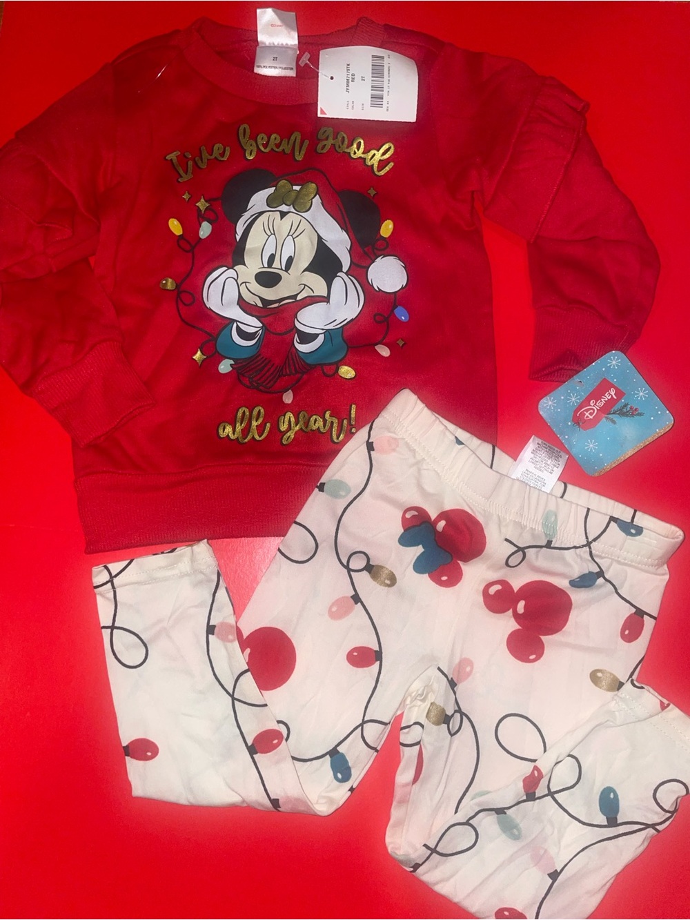 Disney Minnie Mouse Red Kids Pajama Set - 'I've Been Good All Year'